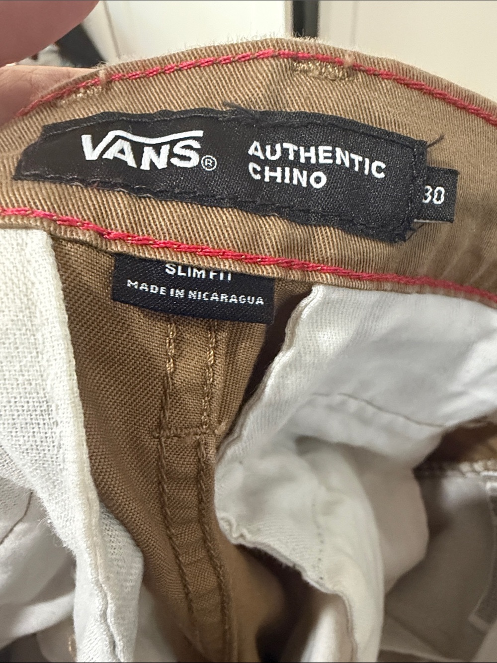 Vans Authentic Chino Pants - Brown with Red Stitching